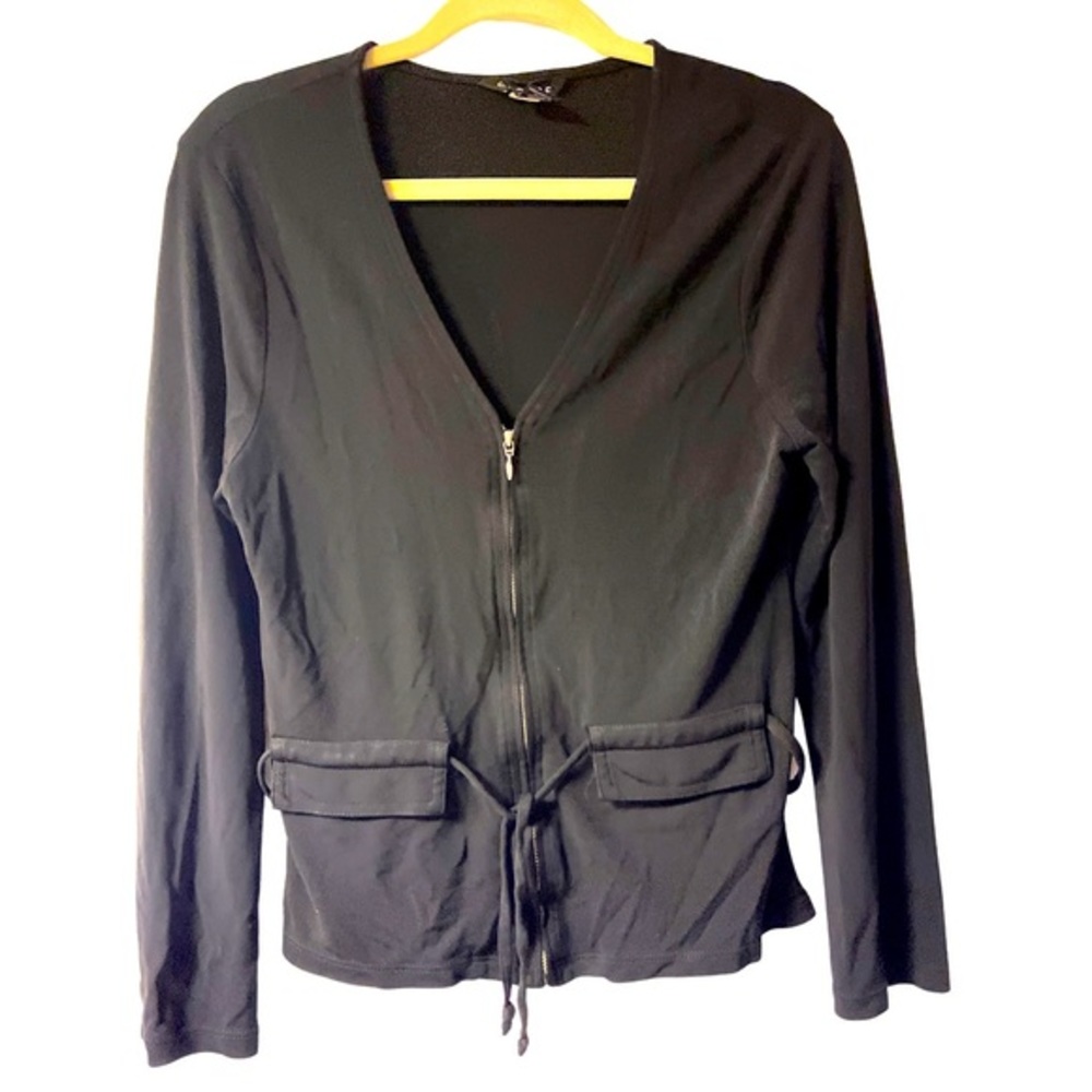 George black zip front cardigan with‎ tie waist